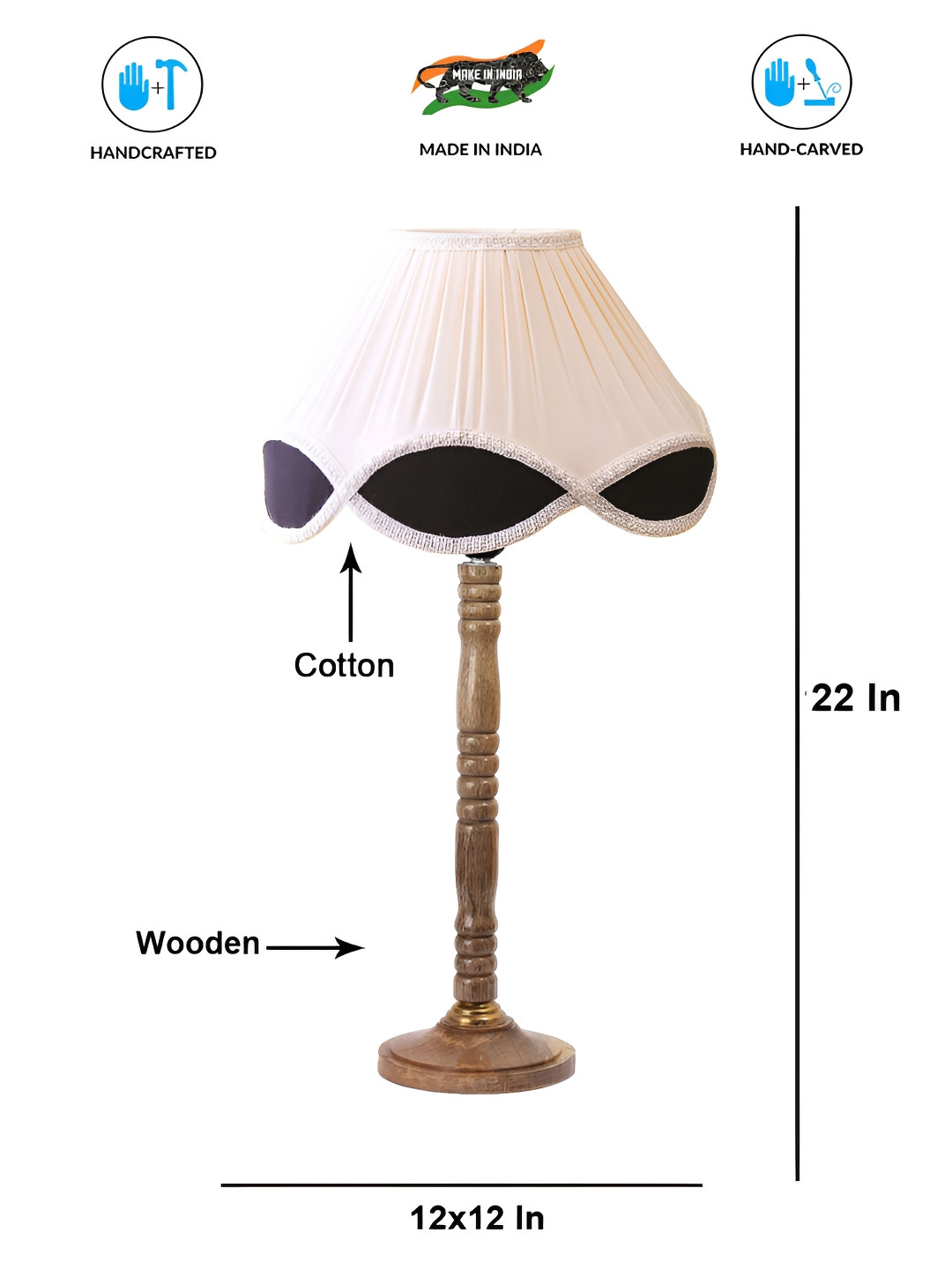 Aura Off White Wood Traditional Frusturical Shaped Table Lamp
