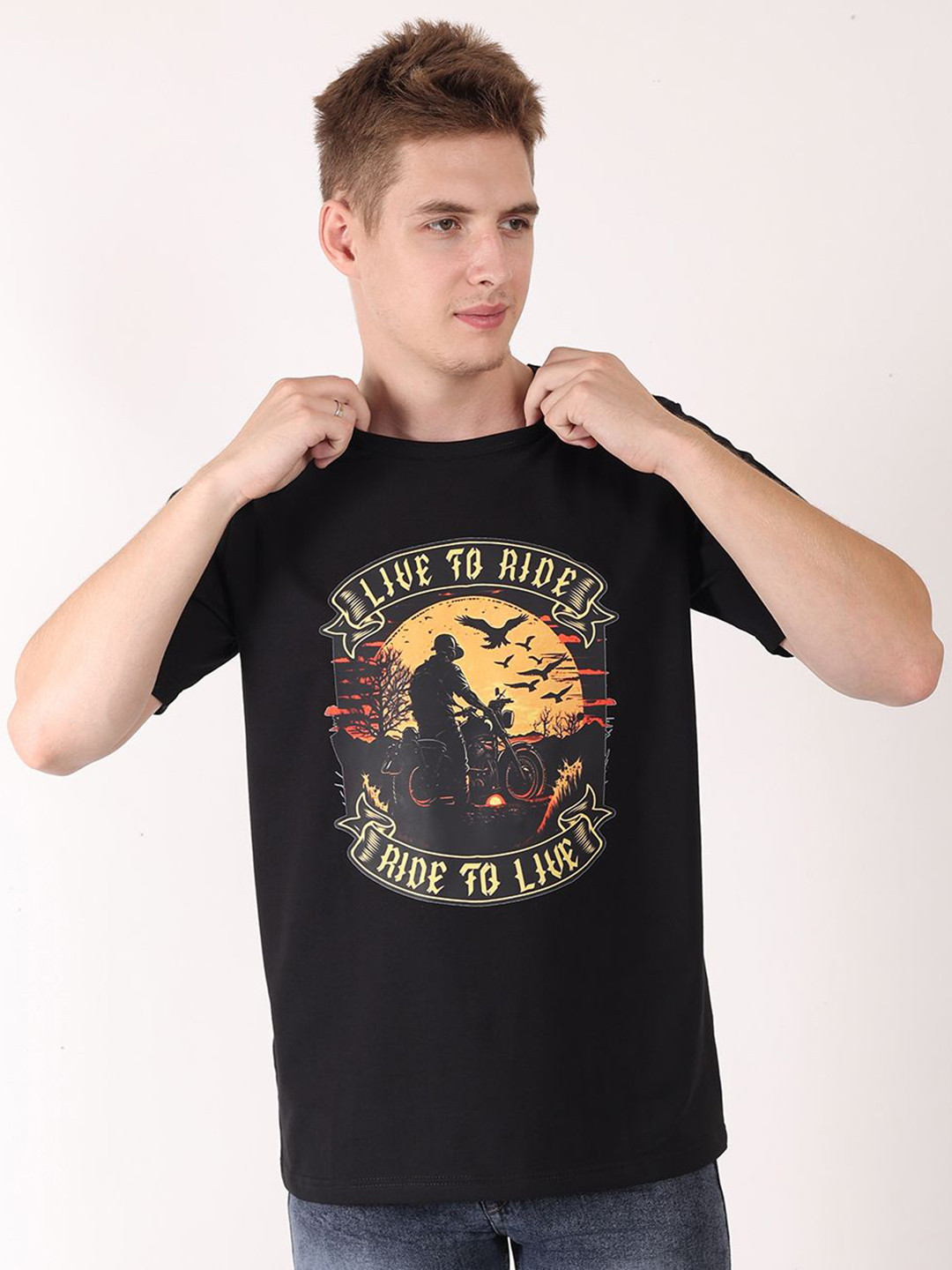 Casual Tees Men Live to Ride Biker Tshirt