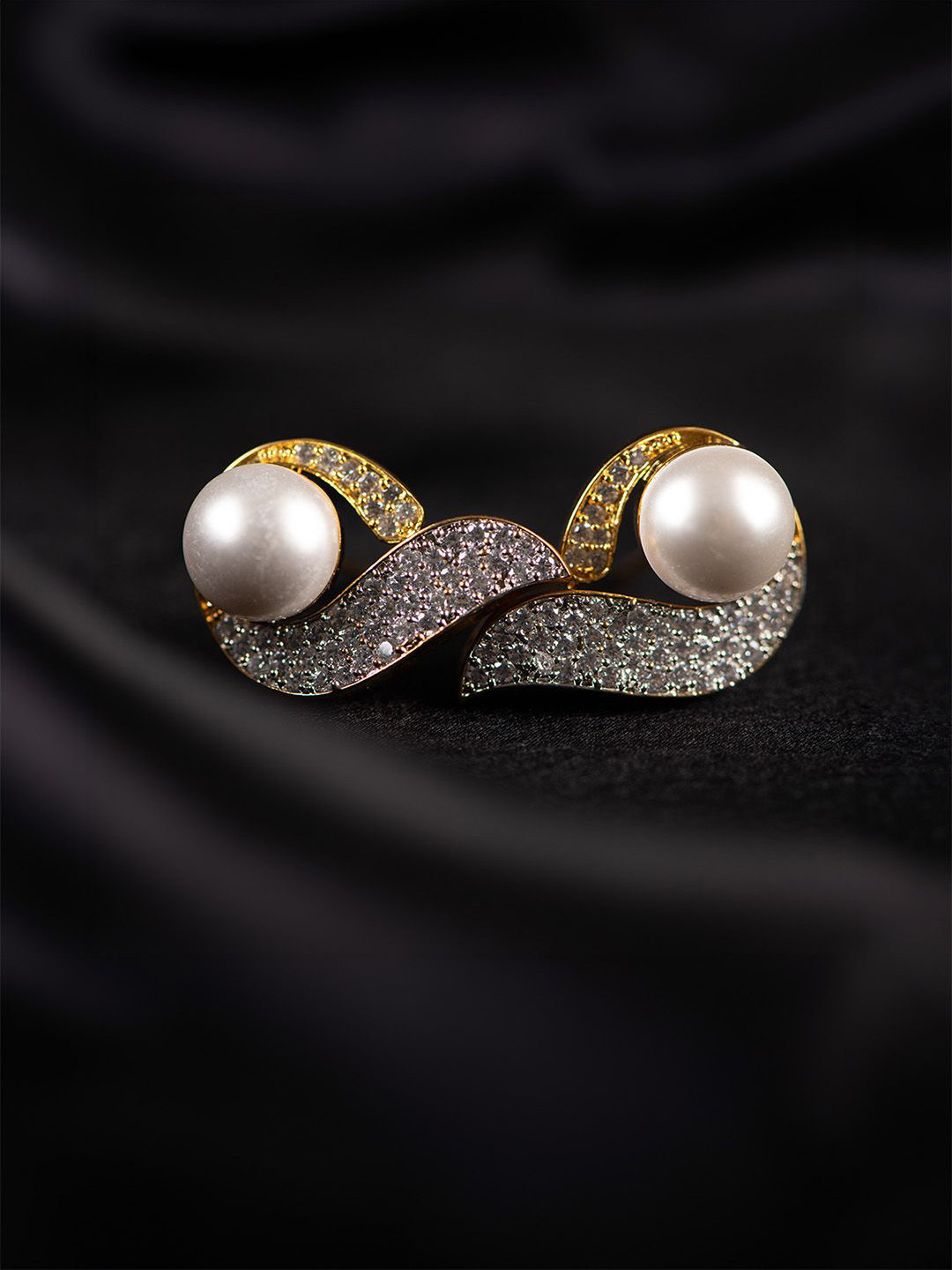 SHARLEEZ Rhodium-Plated Aritificial Stones Studded Contemporary Shaped Studs