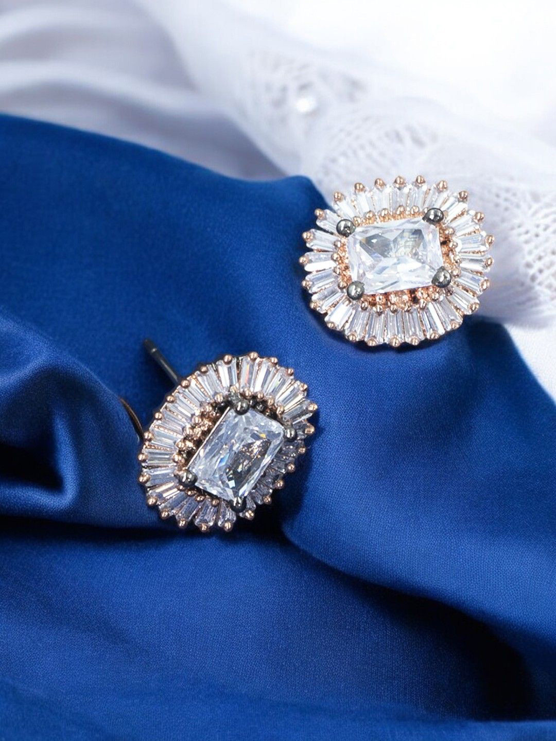 SHARLEEZ Gold-Plated Cubic Zirconia and American Diamonds Studded Studs