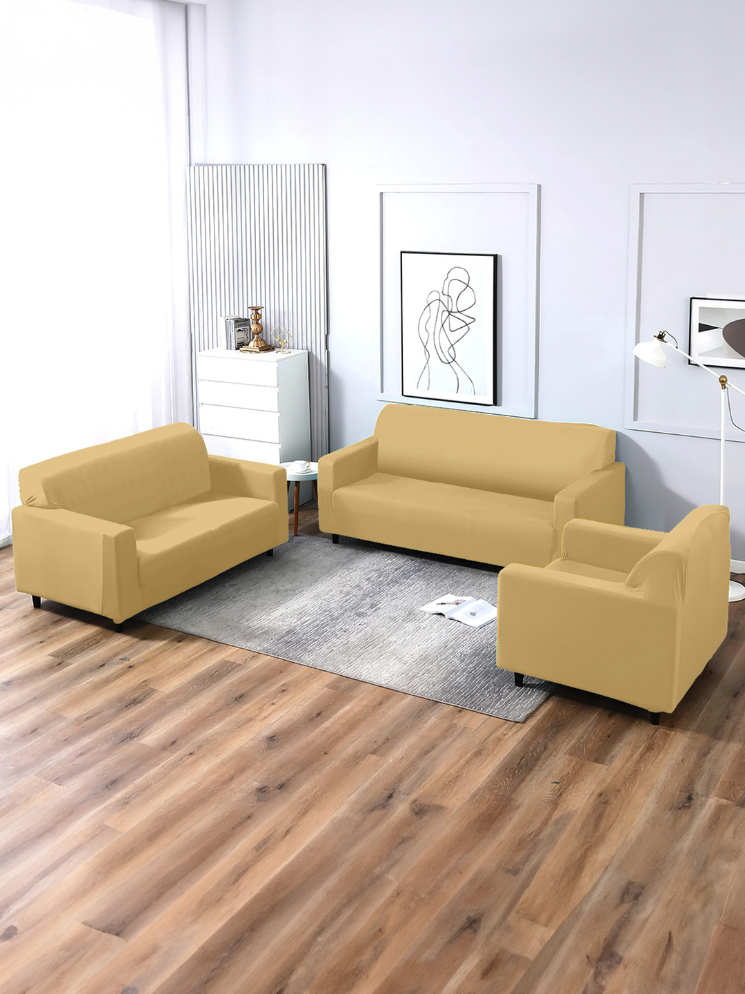 Cortina Beige Three Seater Sofa Cover With 2 Single Seater Sofa Cover