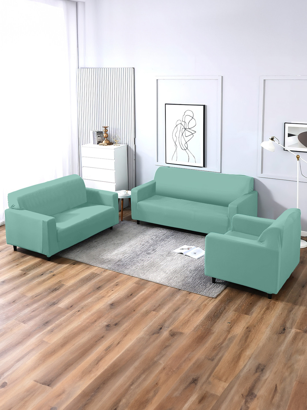 Cortina Green Three  Seater Sofa Cover With 2 single seater sofa cover