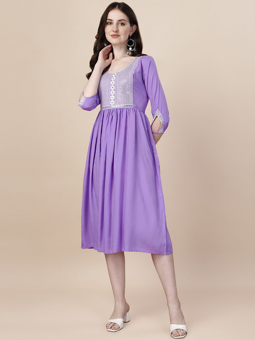 LOVISA FASHION Maternity Sequined Embroidered Round Neck Anarkali Kurta