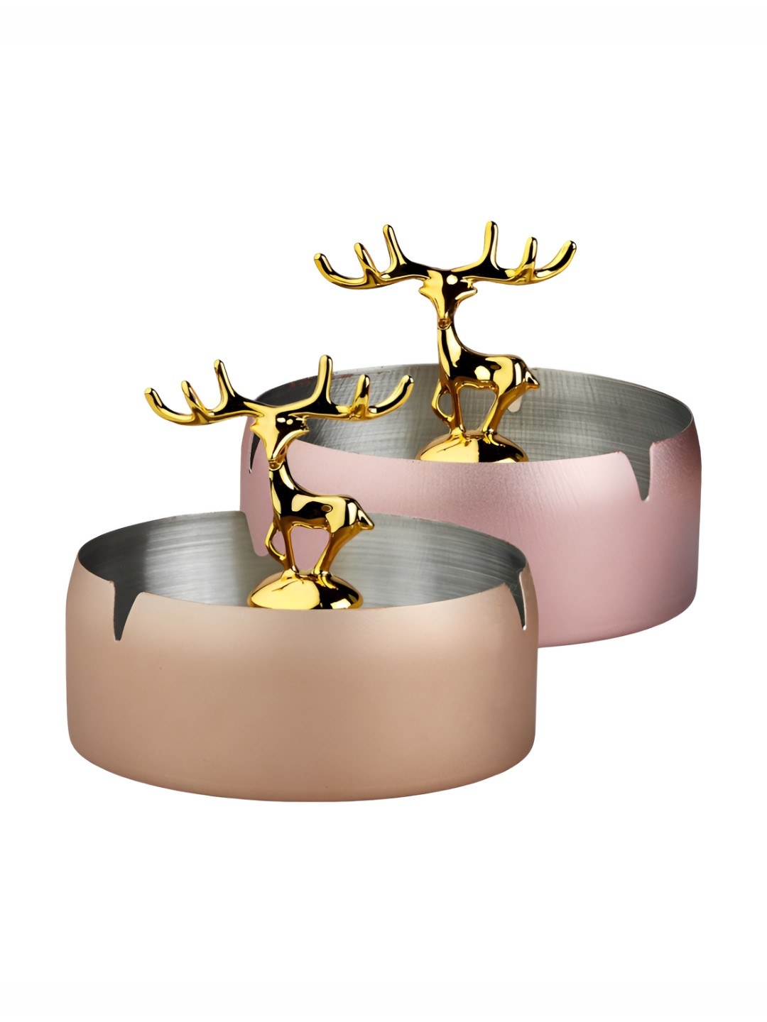 Kookee Beige & Pink 2 Pieces Stainless Steel Ash Trays