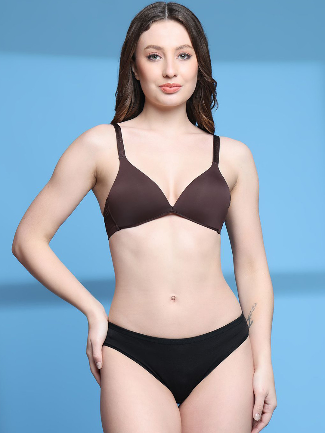 PrettyCat Shoulder Straps Lightly Padded Non Wired Sexy Lingerie Set PC-SET-6012B-BRN-30C