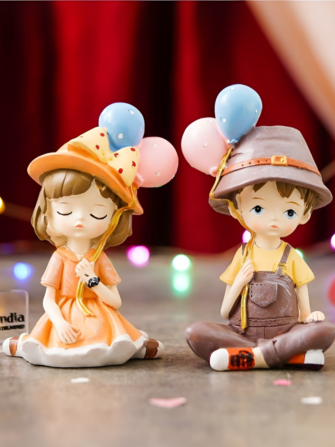 eCraftIndia Orange & Brown Cute Couple Showpiece