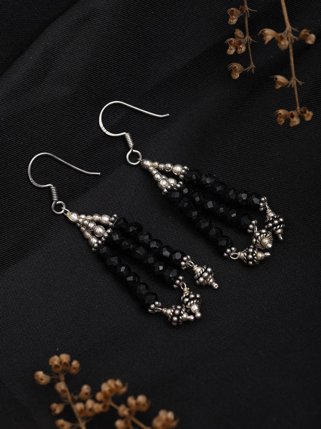 Exotic India Sterling Silver Dangle Earring with Black Onyx