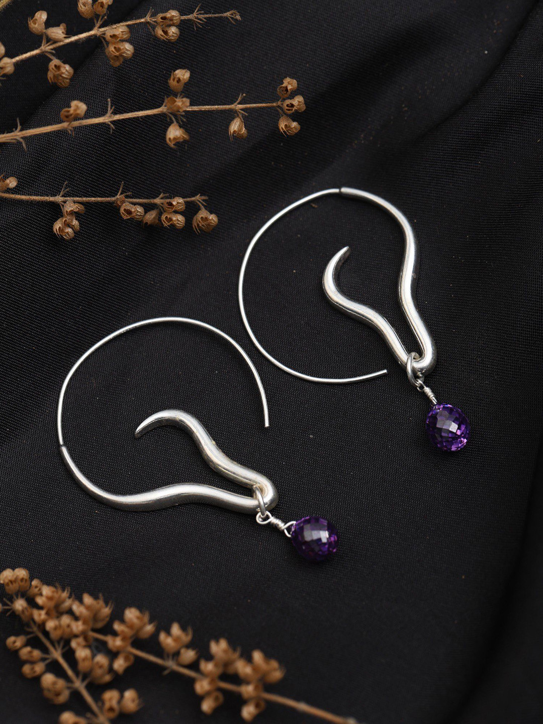 Exotic India Sterling Silver Designer Earrings with Faceted Amethyst