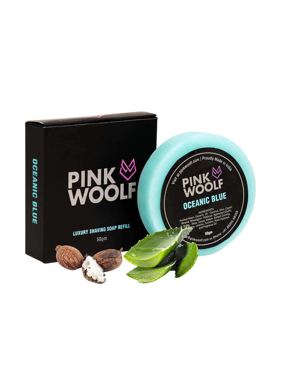 PINK WOOLF Oceanic Blue Nourishing Shaving Soap With Tea Tree Oil & Shea Butter - 50 g