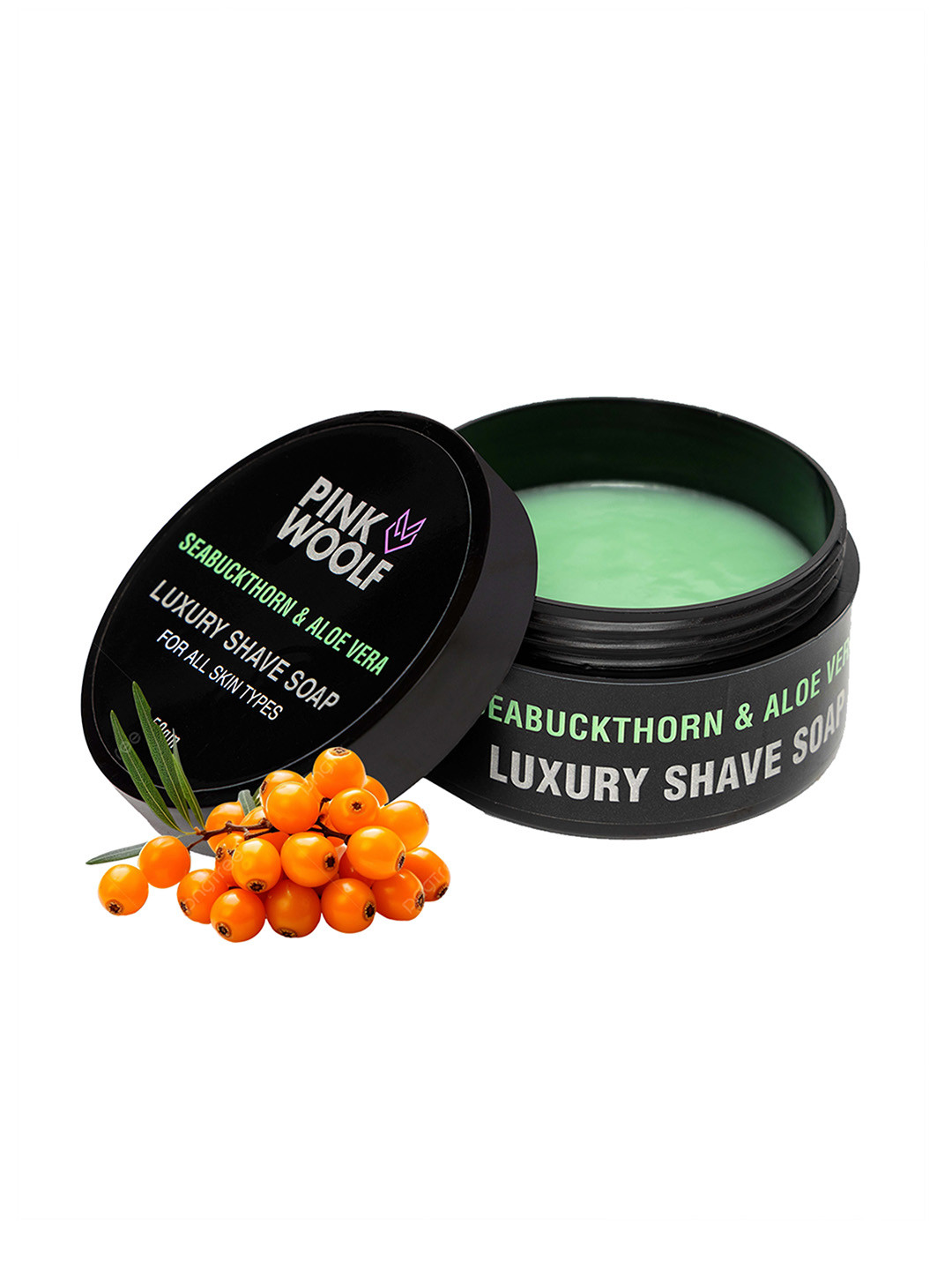 PINK WOOLF Seabuckthorn & Aloevera Shaving Soap To Soothe Sensitive Skin - 50 g