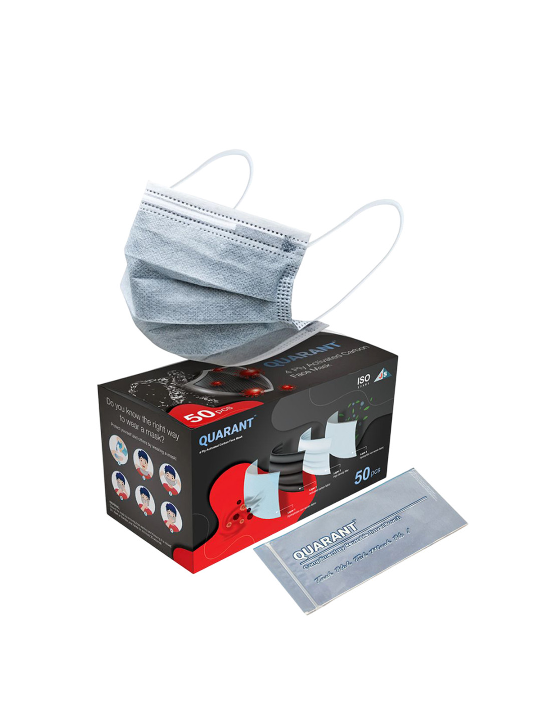 QUARANT Set Of 50 4-Ply Activated Carbon Anti Pollution Disposable Outdoor Masks