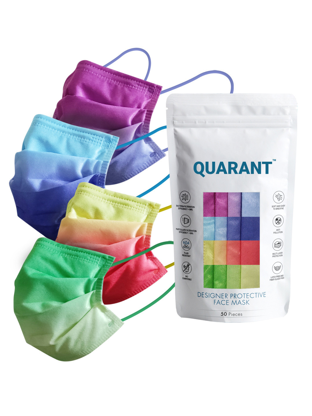 QUARANT Set Of 50 4-Ply Designer Anti Pollution Disposable Outdoor Masks