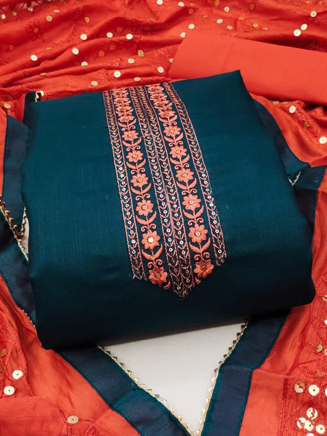 Hidhasha Floral Embroidered Sequinned Unstitched Dress Material