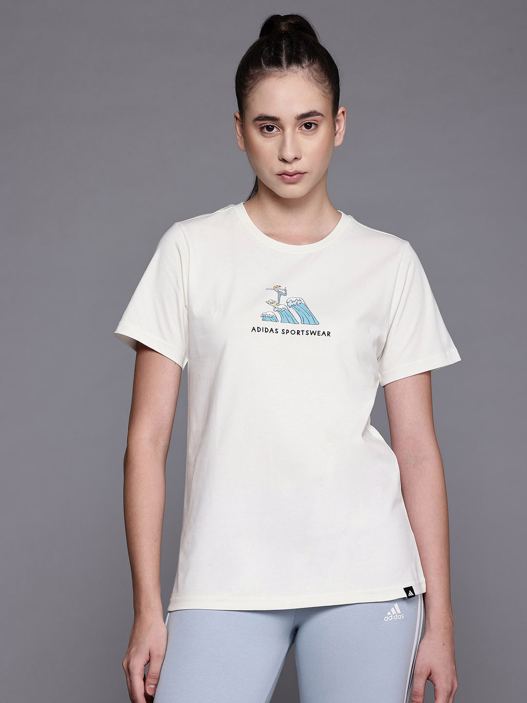 ADIDAS Women Brand Logo Printed Pure Cotton Casual Doodle T-shirt