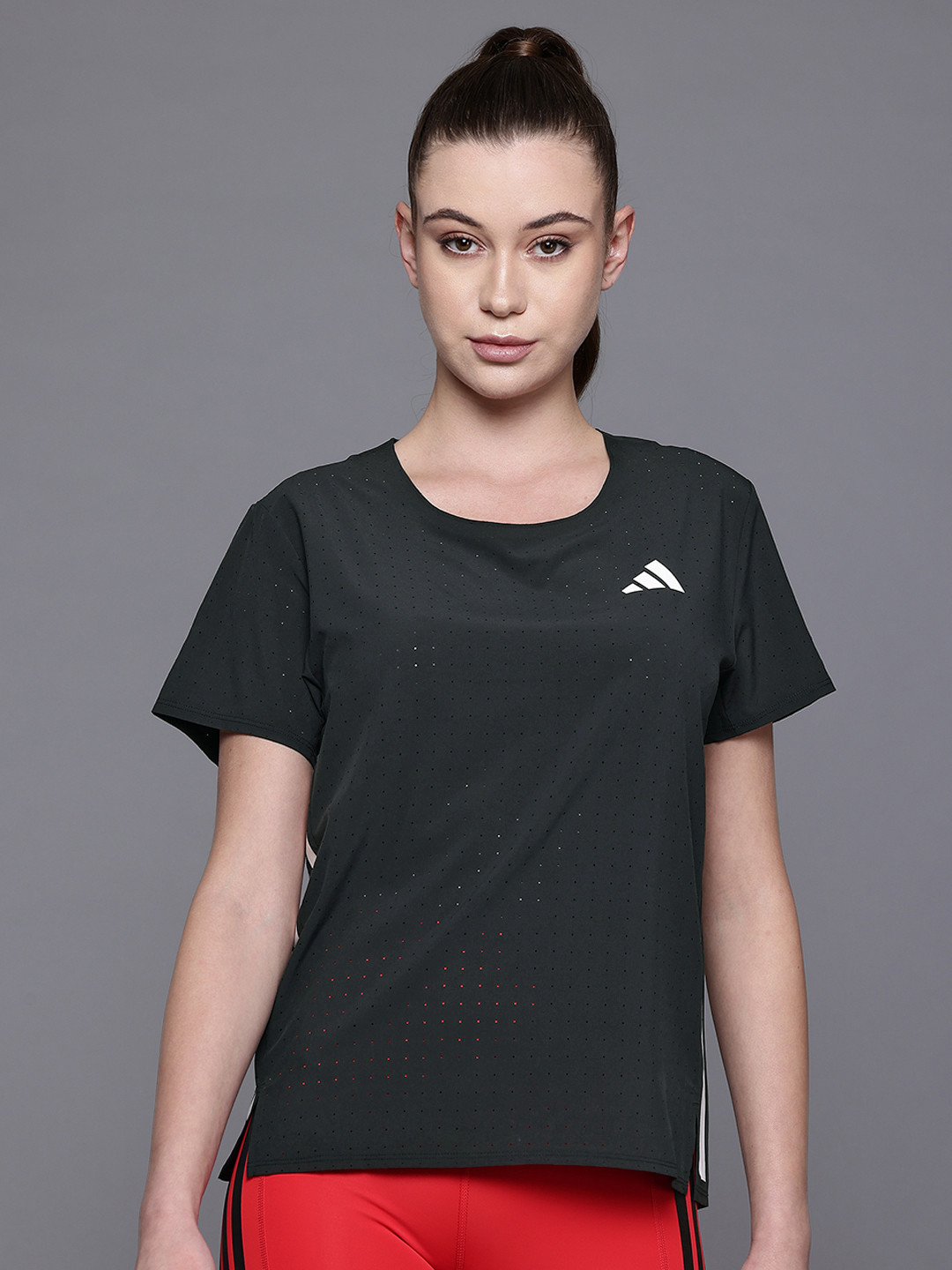 ADIDAS Perforated Slim Fit Adizero T-shirt with Stripe Detail