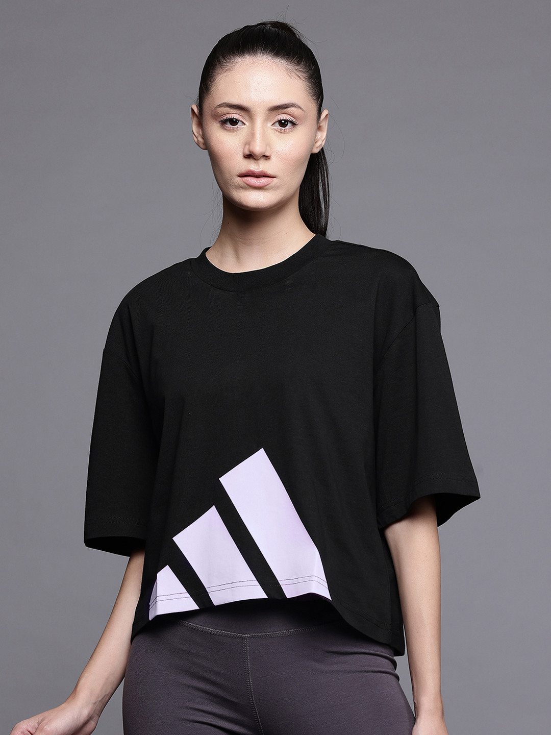 ADIDAS Brand Logo Printed Drop-Shoulder Sleeves Pure Cotton Boxy Sports T-shirt