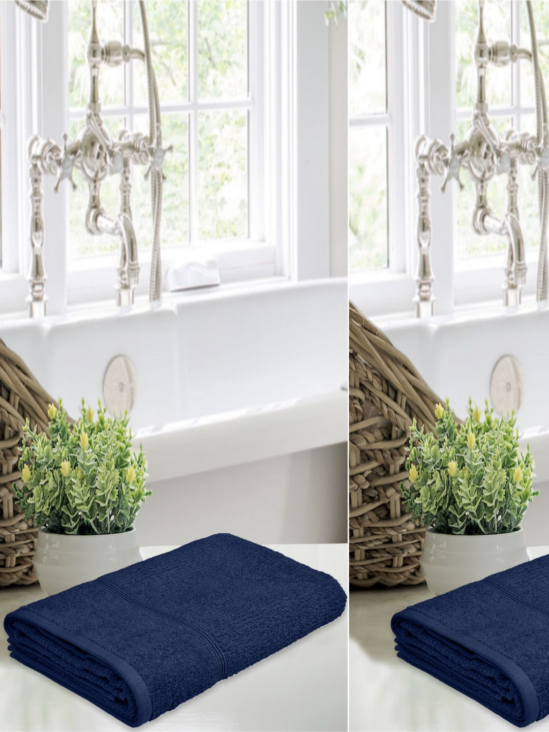 LERELIABLE Luxury Blue 2 Pieces Cotton 400 GSM Bath Towels