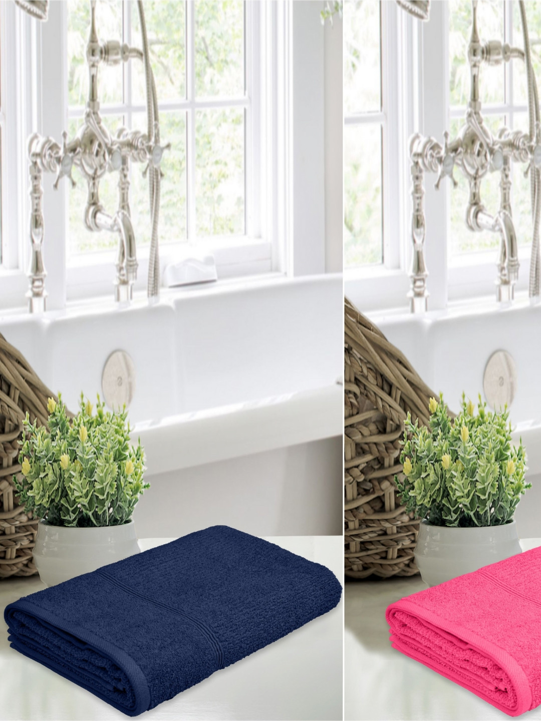 LERELIABLE Luxury Blue & Pink 2 Pieces Cotton 400 GSM Bath Towels