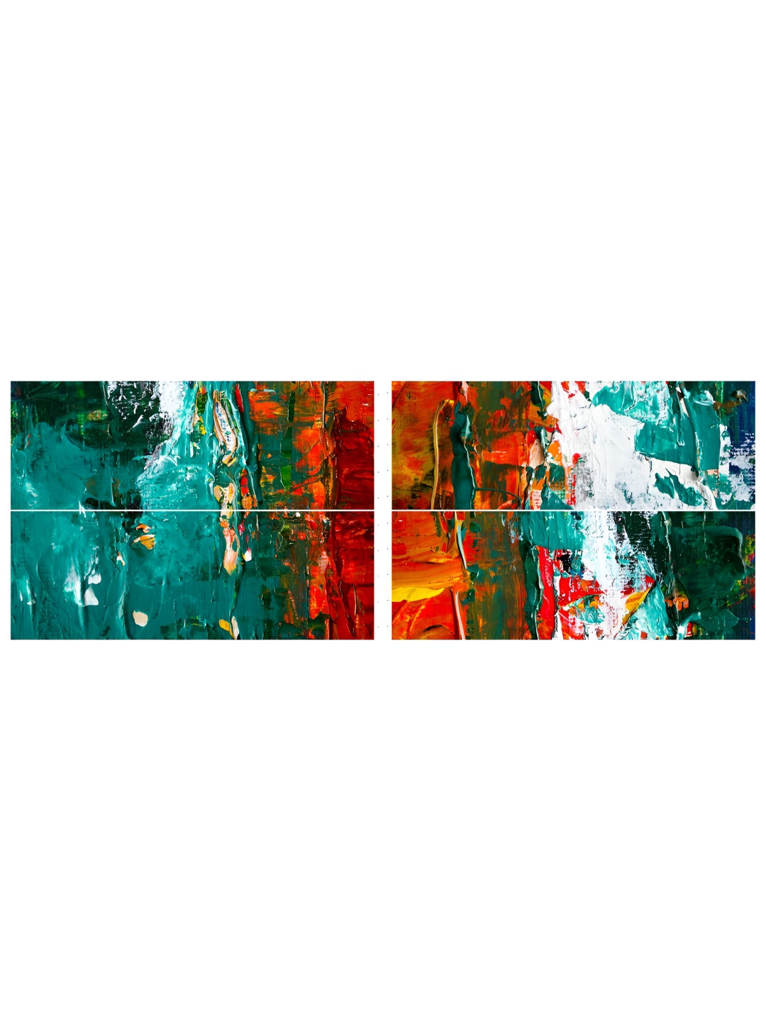 Inephos Green And Red 4 Pieces Abstract Printed Vinyl Wall Art