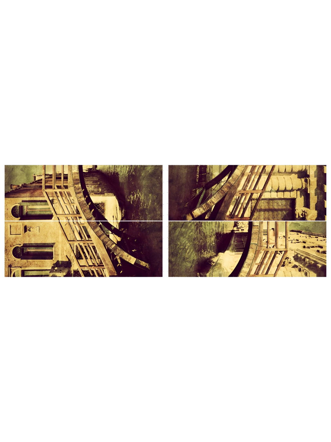 Inephos Brown 4 Pieces Printed Wooden Vinyl Wall Art