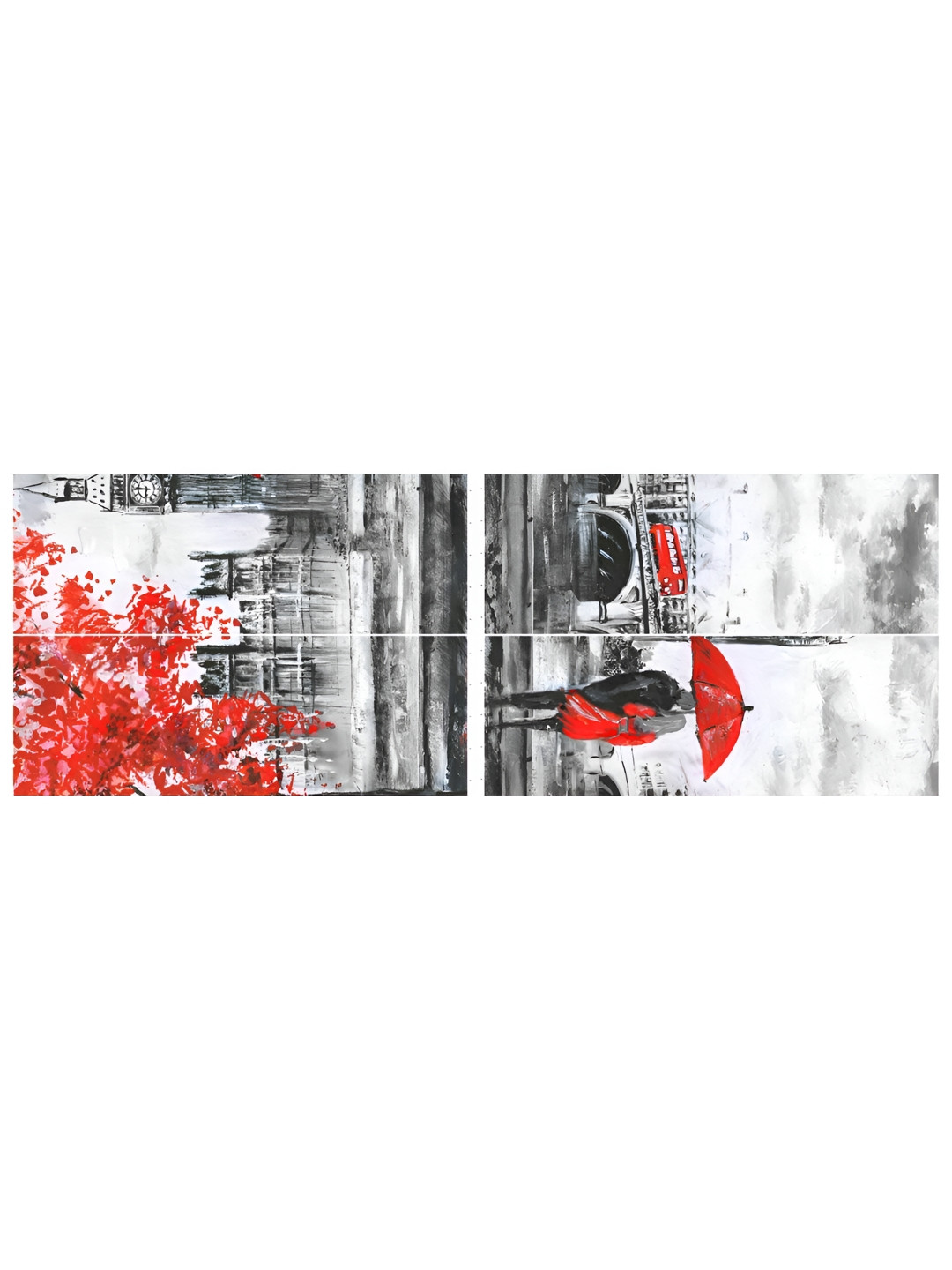 Inephos Red & Black 4 Pieces Love Couple Paintings Vinyl Wall Arts