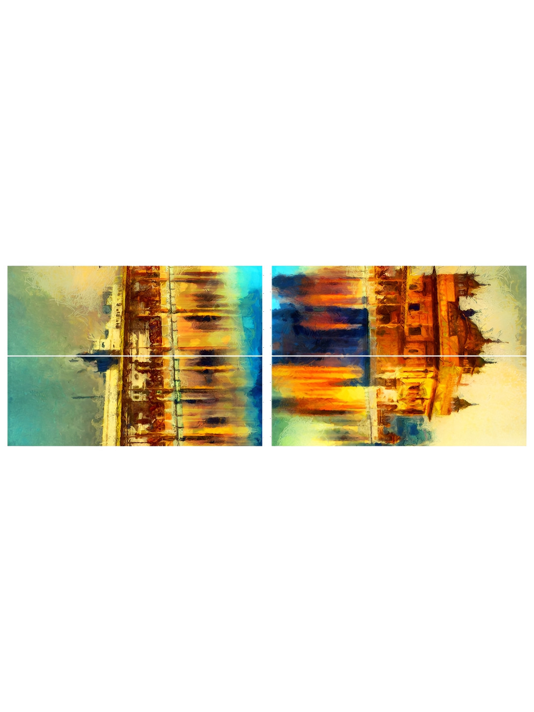 Inephos Green & Red 3 Piece Golden Temple Printed Religious Canvas Wall Art