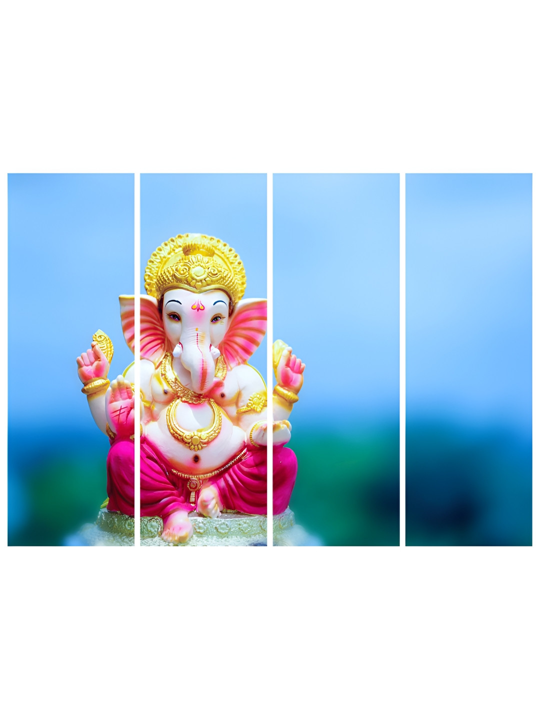 Inephos White And Blue 4 Pieces Lord Ganesha Printed Vinyl Wall Art