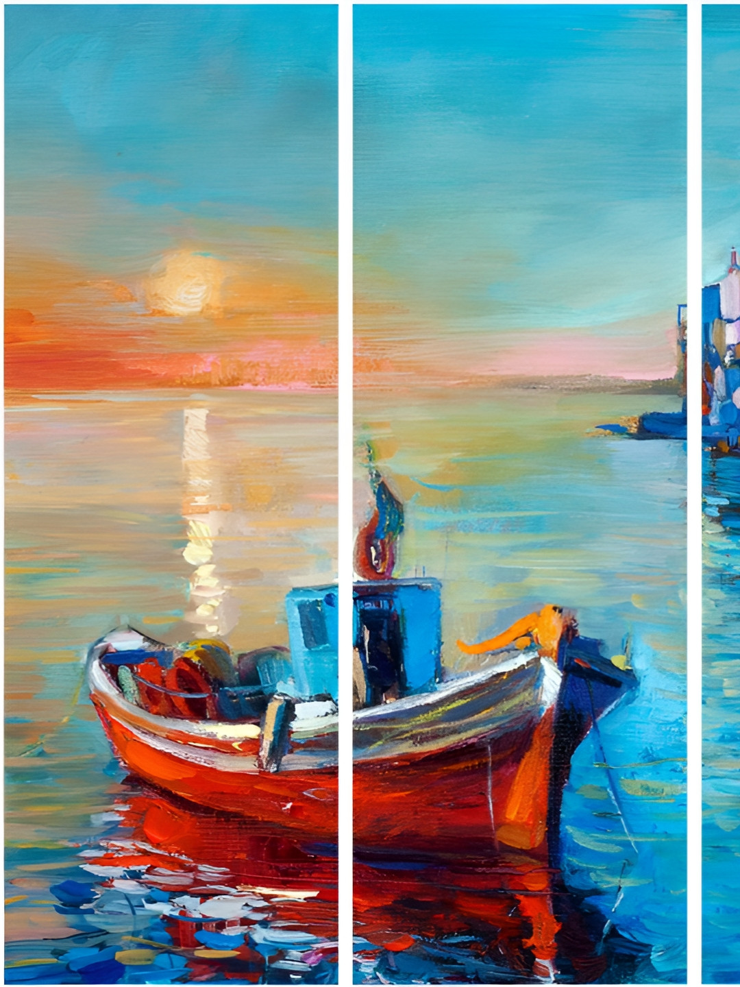 Inephos Venice Blue And Orange 4 Pieces Printed Wooden Vinyl Wall Art