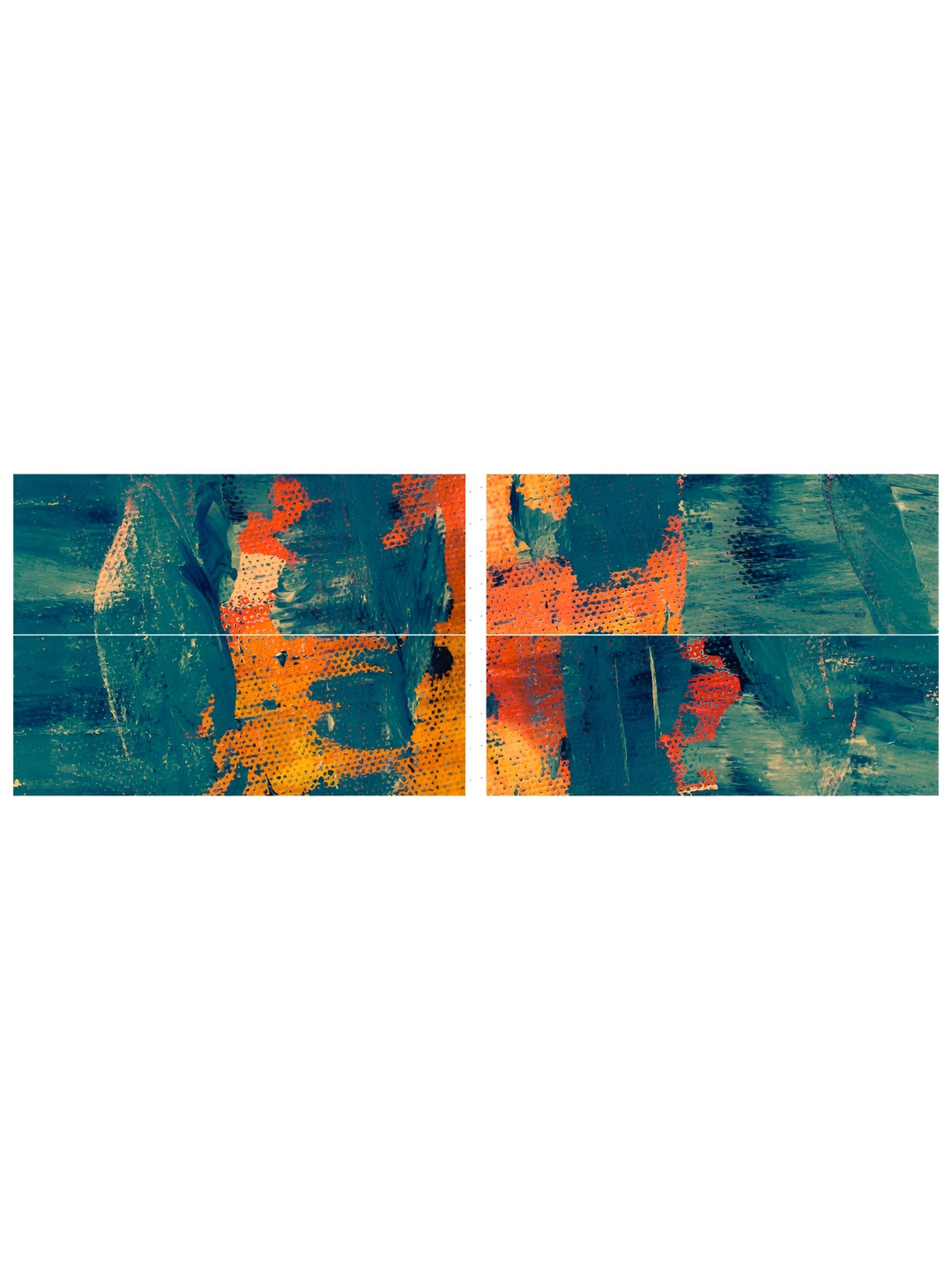Inephos Green & Orange 4 Pieces Abstract Paintings Vinyl Wall Arts