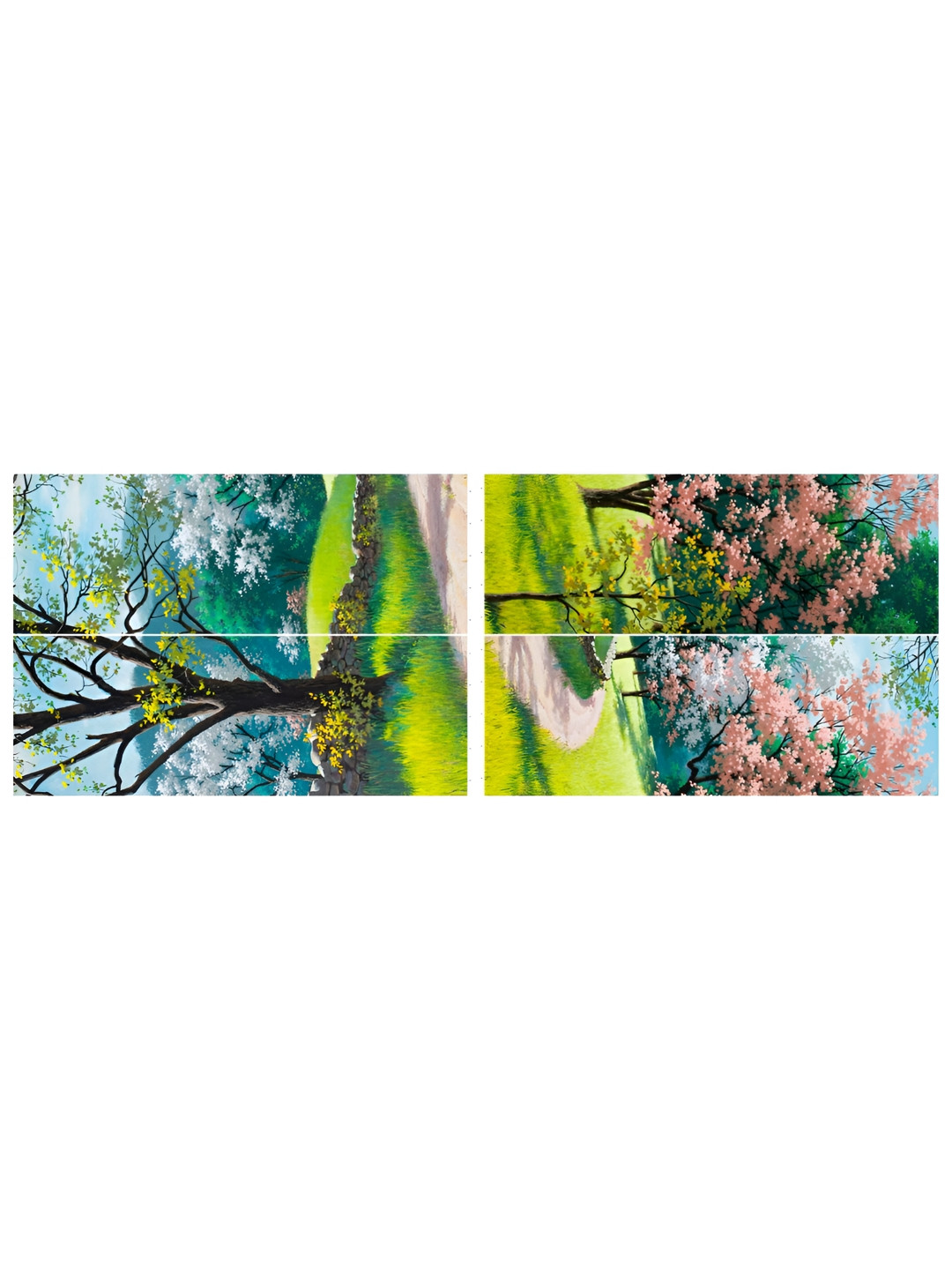 Inephos Green And Pink 4 Pieces Nature Printed Vinyl Wall Art