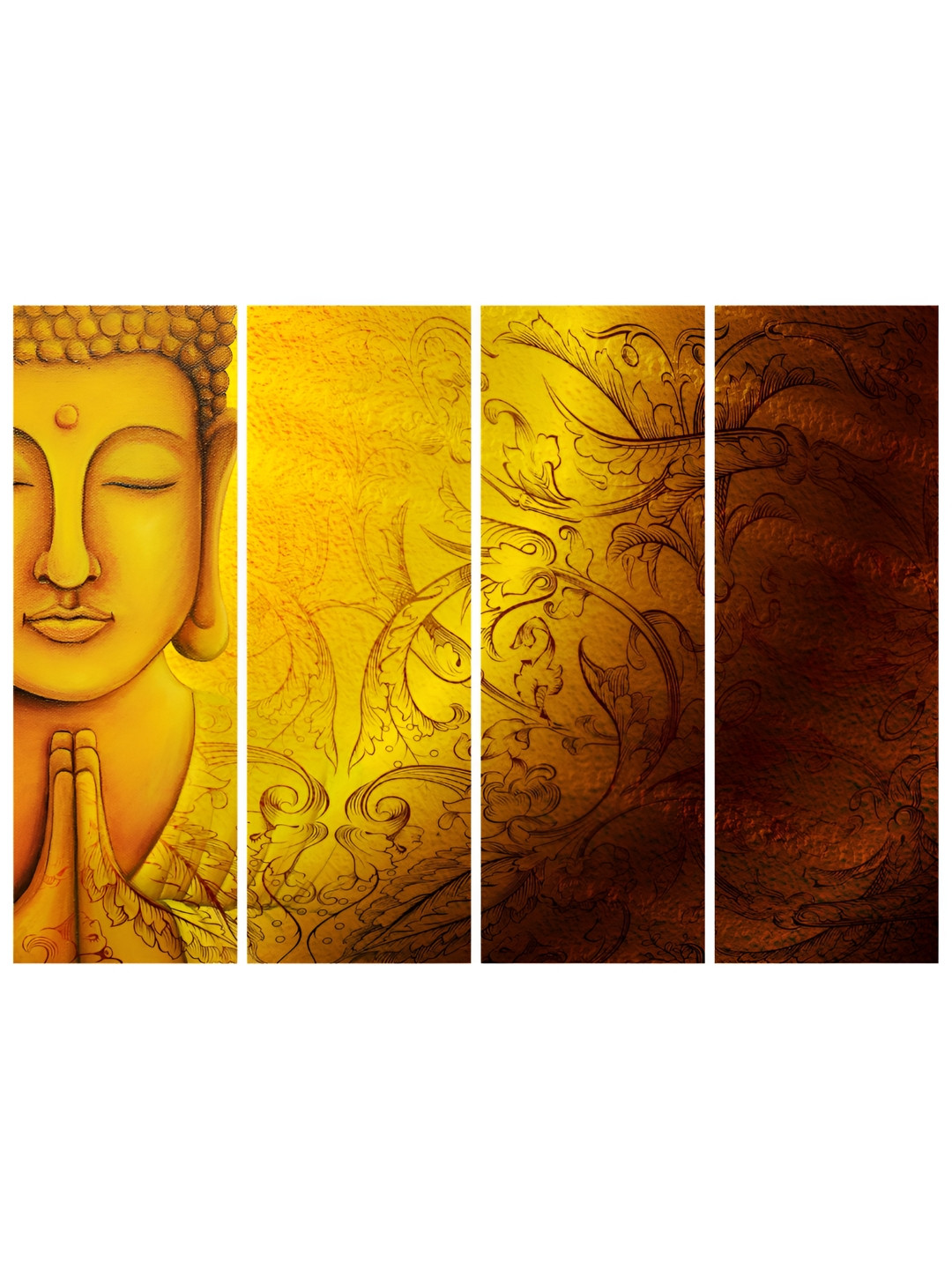 Inephos Yellow And Black 4 Pieces Buddha Religious Printed Vinyl Wall Arts