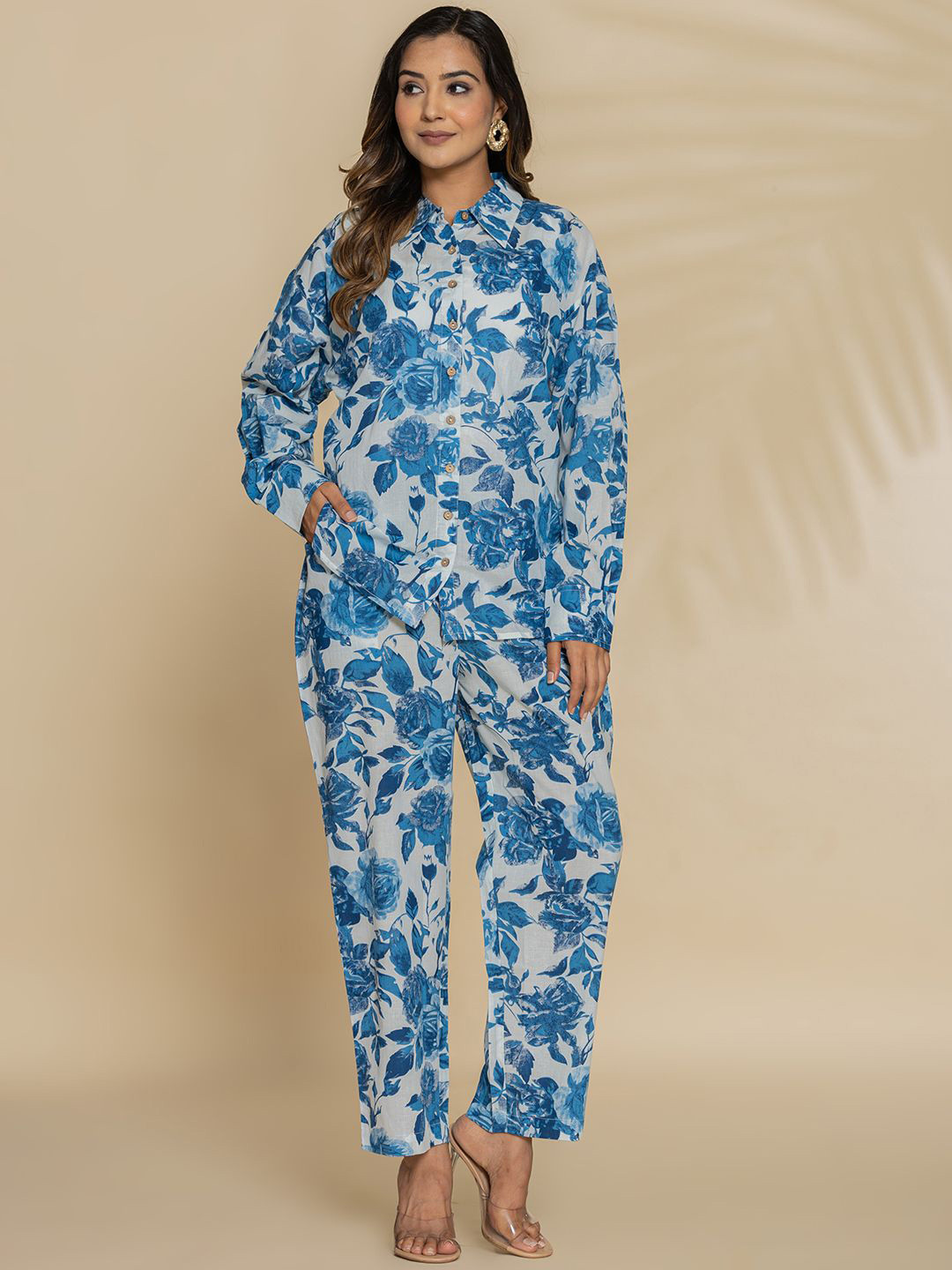 Eco Clothing Floral Printed Long Sleeves Pure Cotton Shirt & Trousers