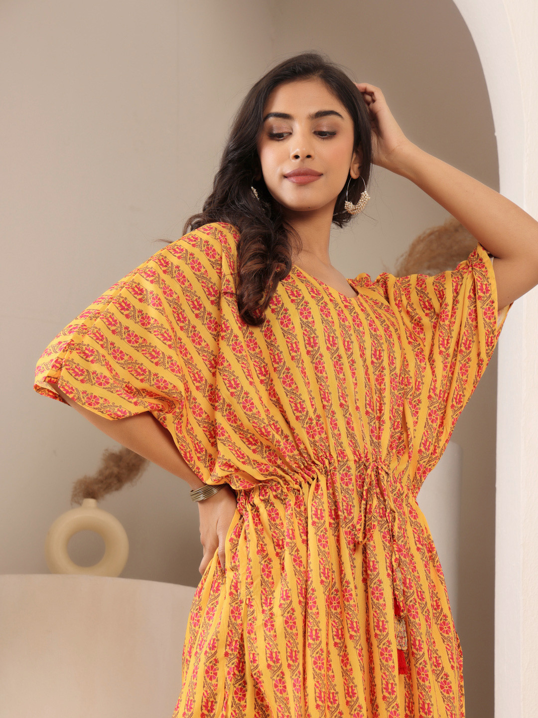 Varanga Floral Printed V-Neck Pure Cotton Kaftan Kurta With Trouser