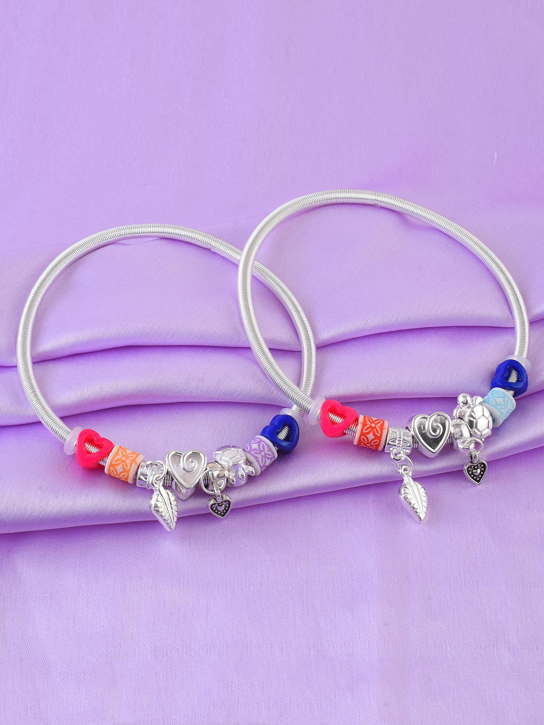 MEMOIR Set Of 2 Silver Plated Kada Anklets