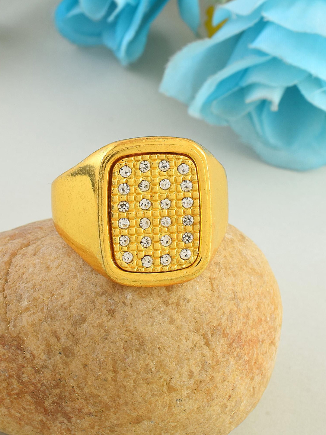 MEMOIR Gold-Plated Imitation Diamond-Studded Adjustable Finger Ring