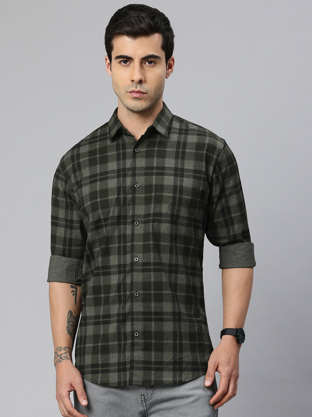 Majestic Man Poly Cotton Smart Slim Fit Checked Casual Shirt