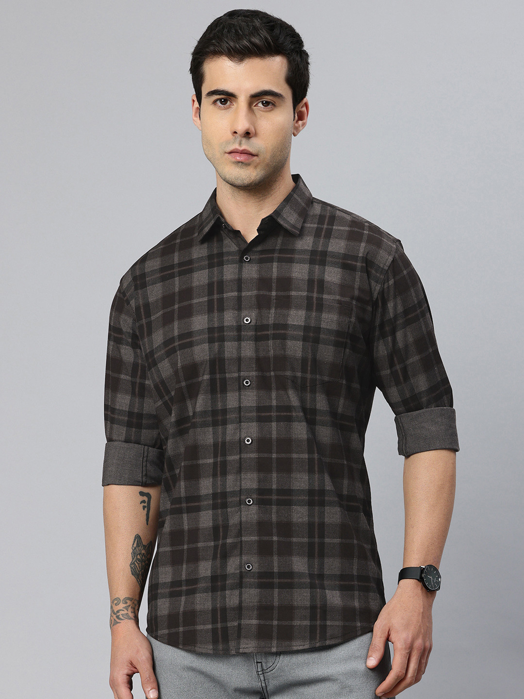 Majestic Man Poly Cotton Smart Slim Fit Checked Casual Shirt