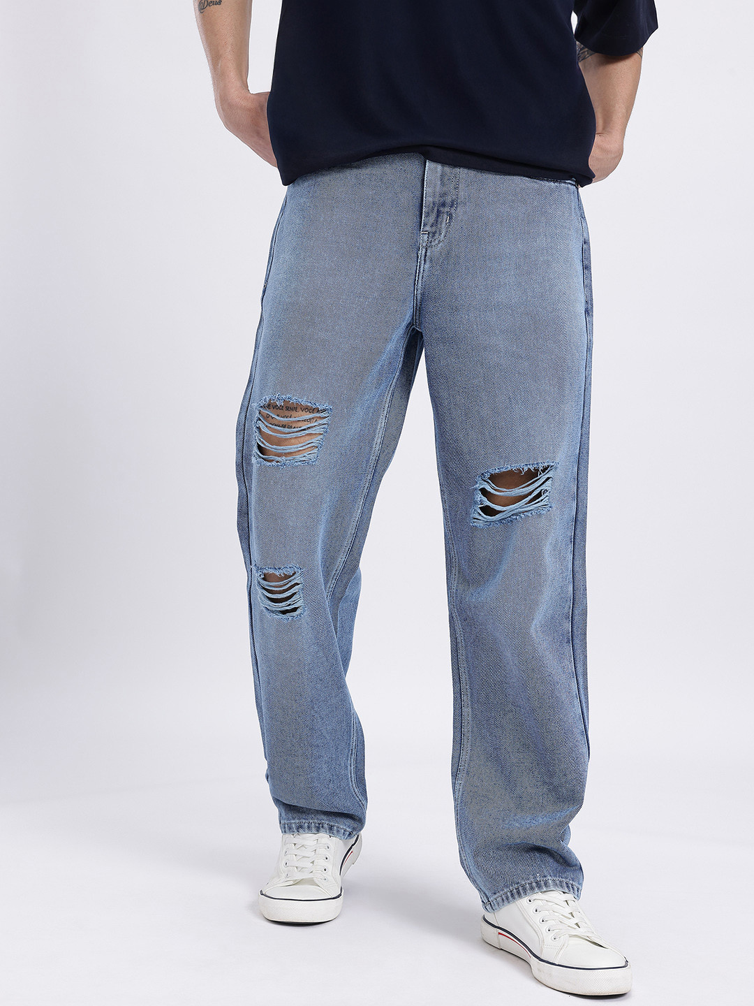 glitchez Men Loose Fit Mid-Rise Ripped Jeans
