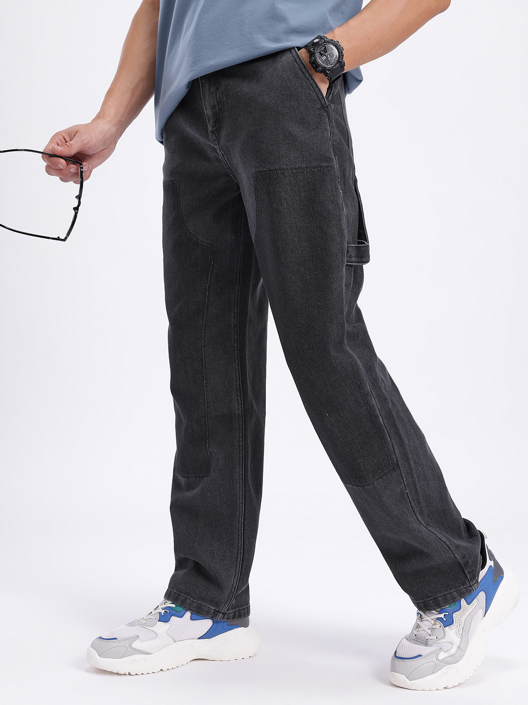 glitchez Men Mid-Rise Panelled Straight Fit Jeans