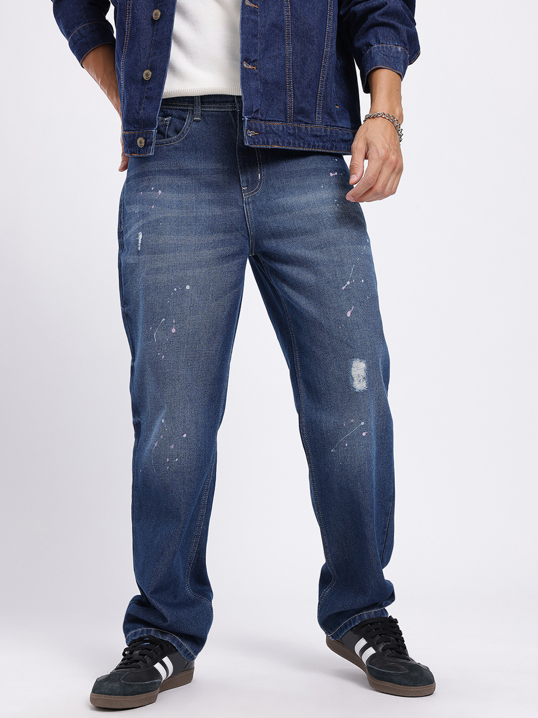 glitchez Men Printed Mildly Distressed Straight Fit Jeans