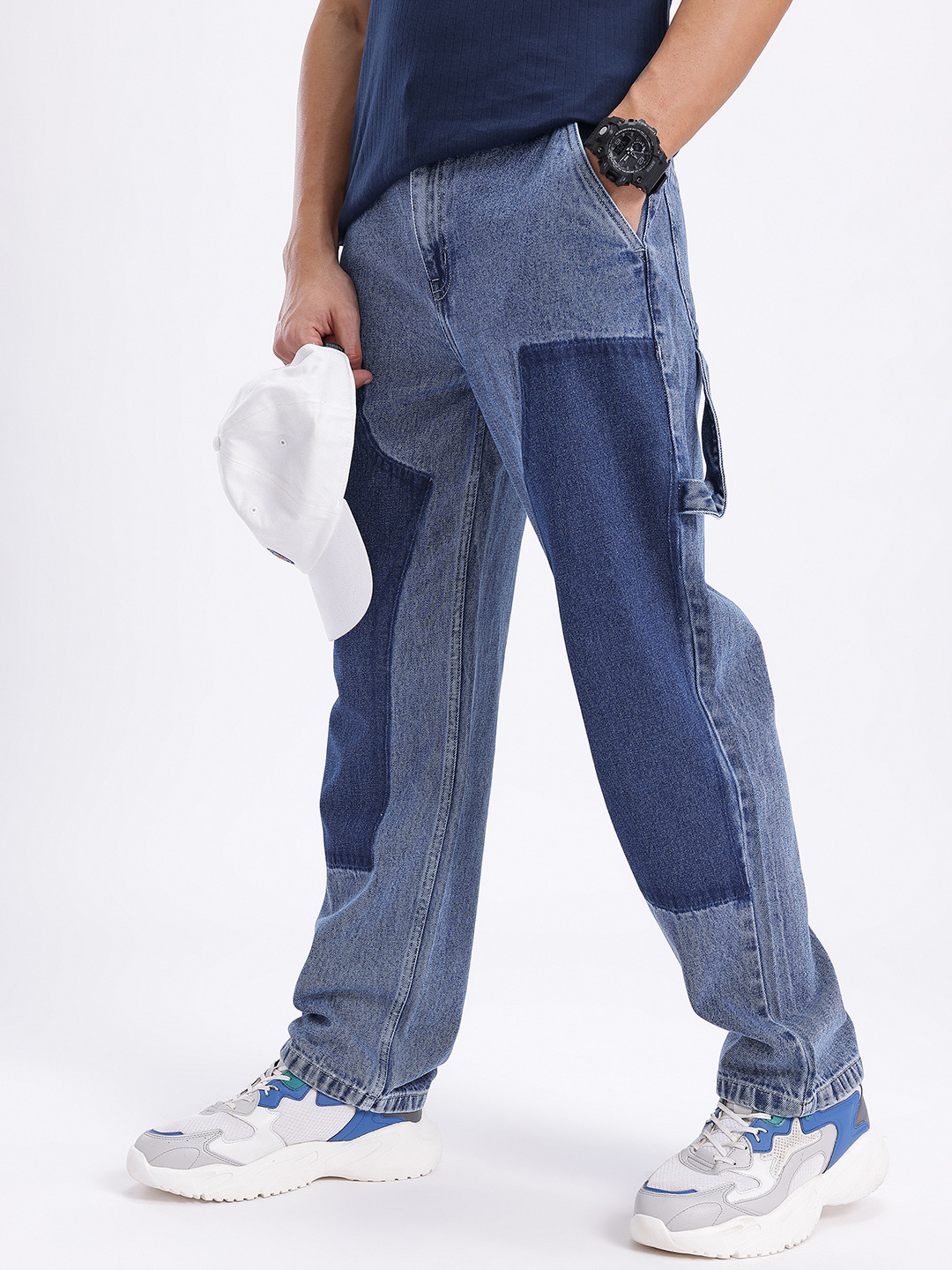 glitchez Men Colorblock Mid-Rise Panelled Straight Fit Jeans