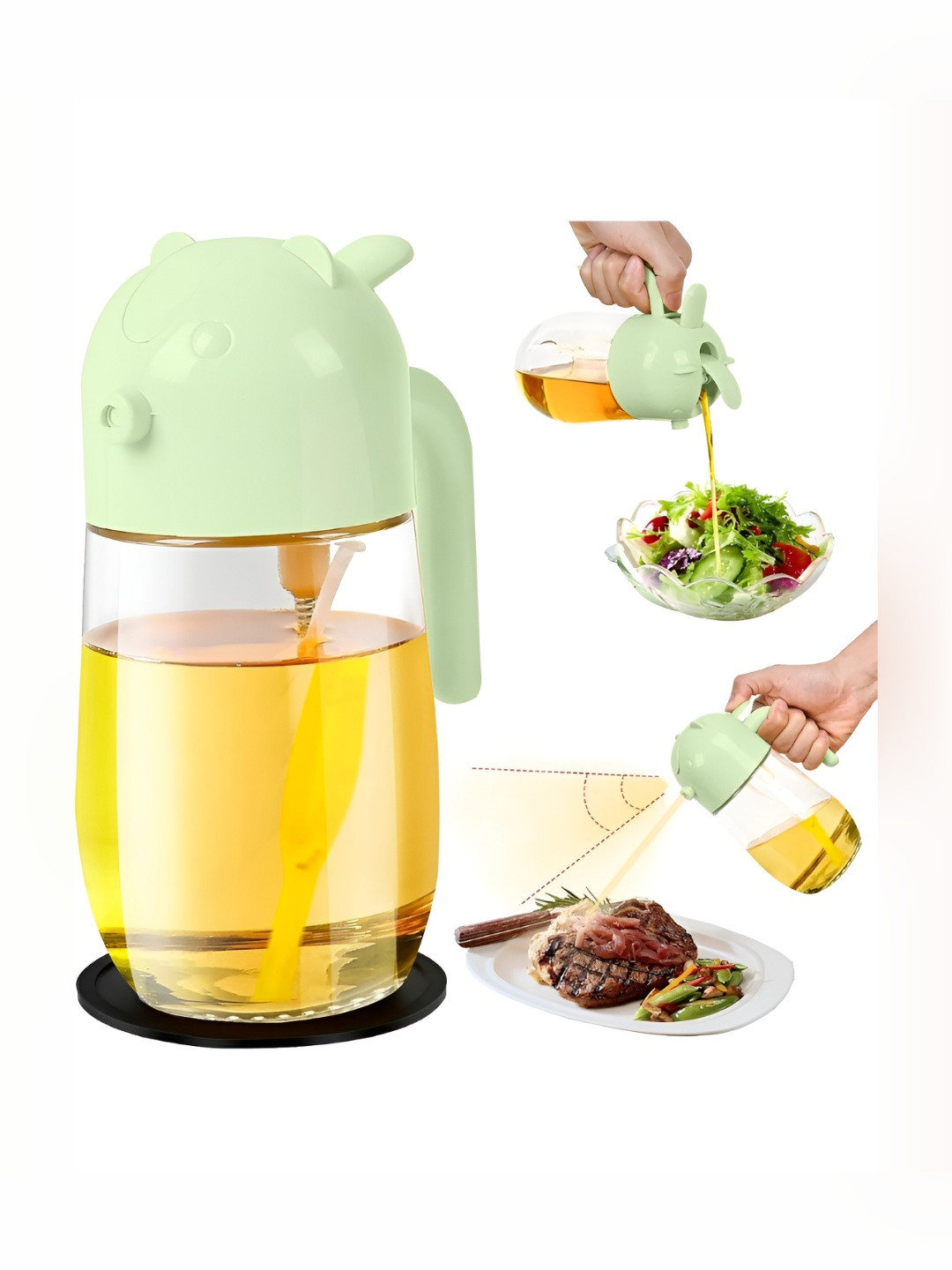 We3 Green & Transparent Glass Dishwasher Safe Integrated Edible Oil Dispenser