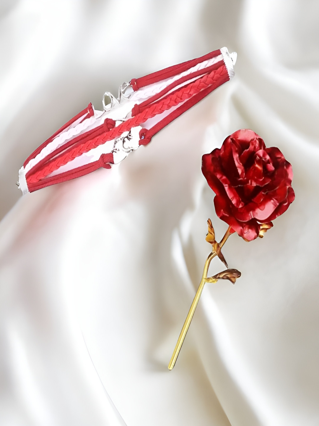 UNIVERSITY TRENDZ White & Red Bracelet & Rose Gift Set