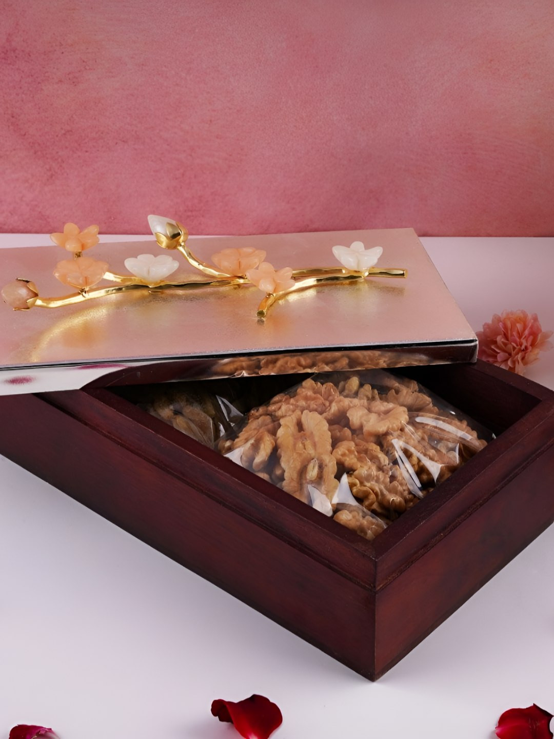 The Home Co. Bloom Brown Wood Easy To Clean Flip Top Canister