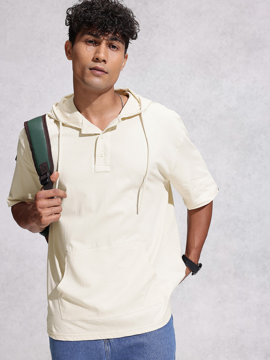 WROGN Hooded Drop-Shoulder Sleeves Pure Cotton Oversized T-shirt