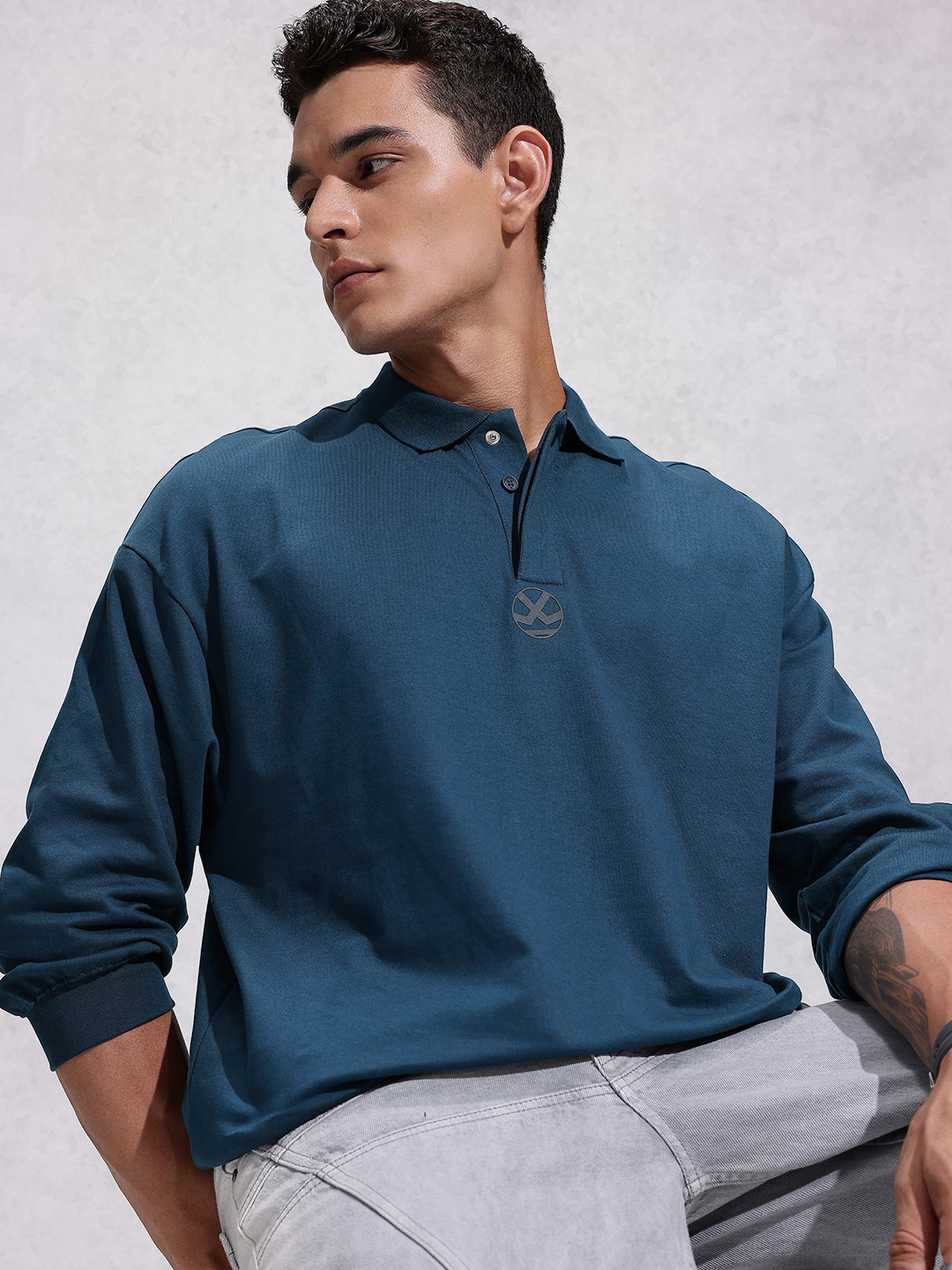 WROGN Pure Cotton Oversize Plus Fit Polo Collar T-shirt