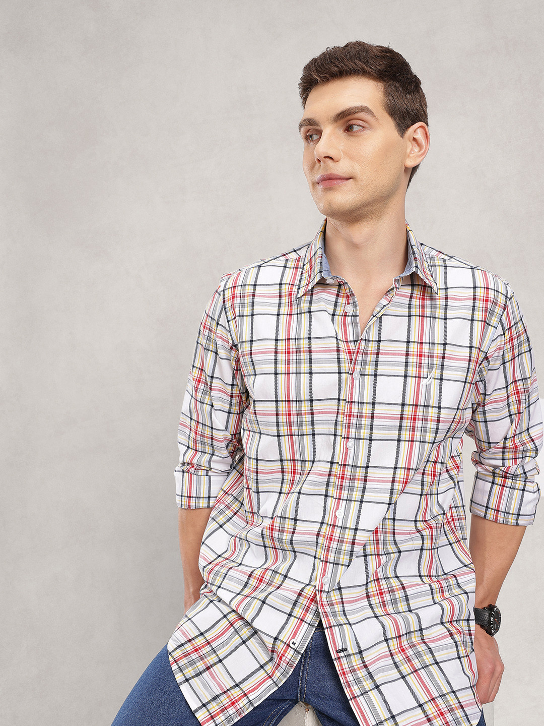 Nautica Pure Cotton Classic Fit Checked Casual Shirt