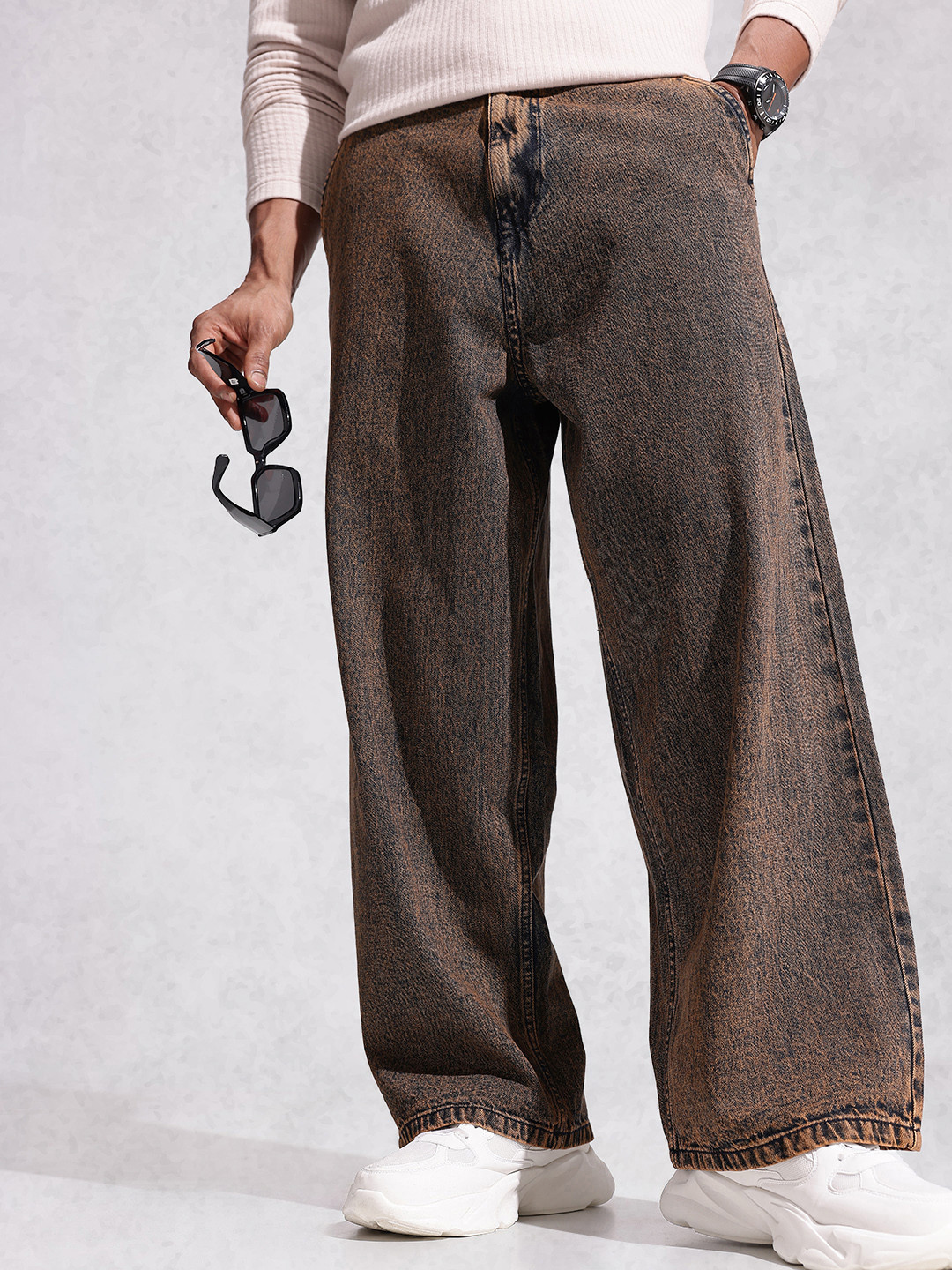 WROGN Men Pure Cotton Baggy Fit Heavy Fade Jeans