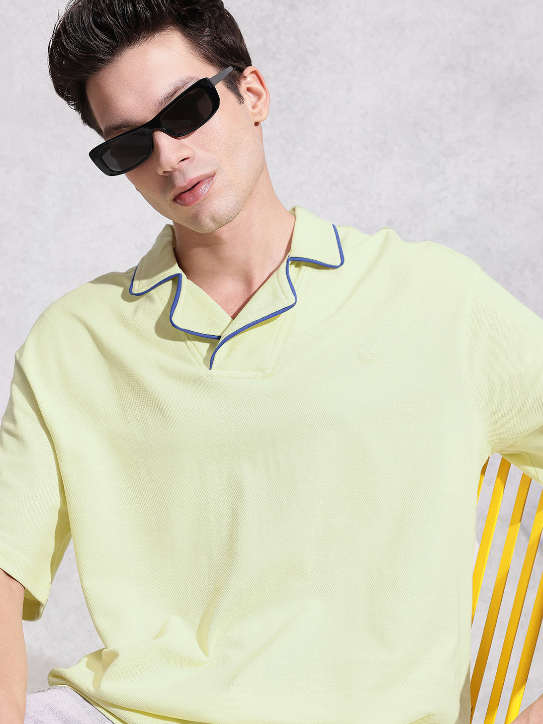 WROGN Polo Collar Drop-Shoulder Sleeves Pure Cotton Oversized T-shirt