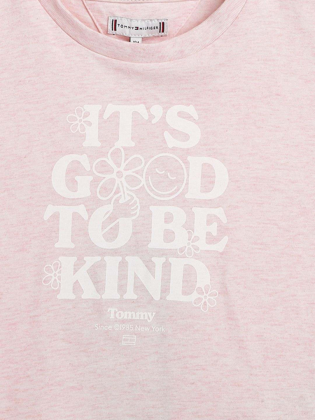 Tommy Hilfiger Girls Typography Printed Round Neck Cotton Relaxed Fit T-shirt
